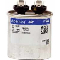 Genteq Capacitor, Polypro Metallized, Cap 5 uF, Tol 6%, 440 AC, QC, Motor Run, Oval