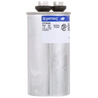 Genteq Capacitor, Polypro Metallized, 35 uF, 5 uF, Tol 6%, 370AC, QC, Rnd, Dual Rtg