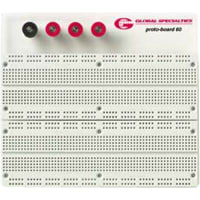 Global Specialties Protoboard, Solderless, Board 6"Lx6.5"Wx1.4"T, 16-14 Pin, 4 Posts, 1680 Tie-Pnts