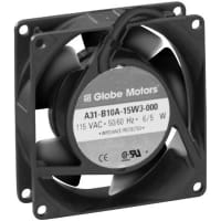 Globe Motors AC Fan, 115V, 80x80x25mm, 20CFM, 6/5W, 33dBA, 2600/3100RPM, Wire Leads