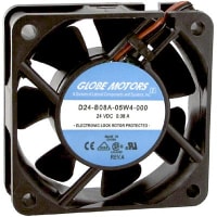 Globe Motors DC Fan, 24V, 60x60x20mm, 16CFM, 1.2W, 29dBA, 4000RPM, Wire Leads