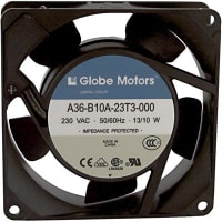 Globe Motors AC Fan, 230V, 92x92x25mm, 28/35CFM, 13/10W, 34/39dBA, 3100RPM, Terminals