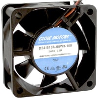 Globe Motors DC Fan, 24V, 60x60x25mm, 17CFM, 1.68W, 28dBA, 3600RPM, Wire Leads