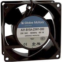 Globe Motors AC Fan, 230V, 80x80x38mm, 22CFM, 5/6W, 26dBA, 1800/2100RPM, Wire Leads