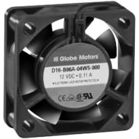 Globe Motors DC Fan, 12V, 41x41x15mm, 8CFM, 1.02W, 32dBA, 8000RPM, Wire Leads