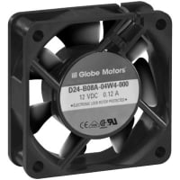 Globe Motors DC Fan, 12V, 60x60x20mm, 16CFM, 1.08W, 29dBA, 4000RPM, Wire Leads