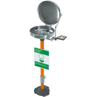 Guardian Equipment Eye Wash Station, Pedestal Mounted, Stainless Steel Bowl and Cover, Flag Handle