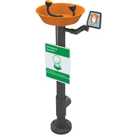 Guardian Equipment Eye Wash Station, Pedestal Mounted, All PVC with Bowl, with Flag Handle