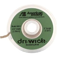 American Beauty Solder Wick, Annealed copper, 0.075" X 5ft, Green, Organic Rosin Flux Wound