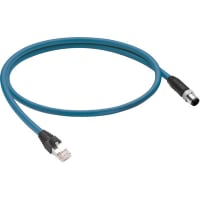 Hirschmann Cordset, M12 Male to RJ45 Male, 2 Pair, 1m, Stranded, TPE, Teal, 900002065