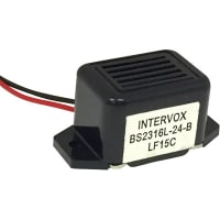 ICC / Intervox Buzzer, DC; 25 mA; 24 VDC; 400 Hz + 50 Hz; -40 to degC; Lead Wire; 17 mm, Black