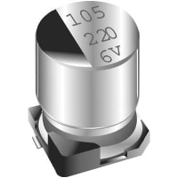 Illinois Capacitor - A Brand of Cornell Dubilier Capacitor, Al Electrolytic, 22 uF, 6.3 VDC, 7.9 VDC, +/- 20%, Surface Mount