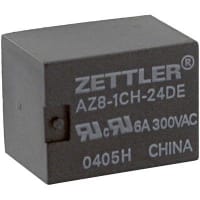 American Zettler, Inc. Relay, 6 A, 150 VDC/300 VAC, 24 VDC (Typ.), Standard, PCB, SPDT, 180 W, 