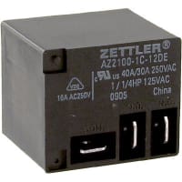 American Zettler, Inc. Power Relay, SPDT, 30A, Ctrl-V 12VDC, QC Tabs, Panel Mount, AZ2100 Series