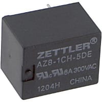 American Zettler, Inc. Relay, 6 A, 150 VDC/300 VAC, 5 VDC (Typ.), Standard, PCB, SPDT, 180 W, -55 C