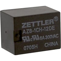 American Zettler, Inc. Relay, 6 A, 150 VDC/300 VAC, 12 VDC (Typ.), Standard, PCB, SPDT, 180 W, 