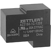 American Zettler, Inc. Relay, 30 A, 9.0 VDC (Must Operate), 12 VDC (Nom.), PCB, PCB, SPST N.O