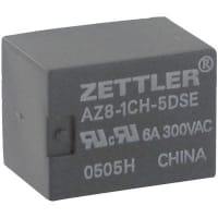 American Zettler, Inc. Relay, 6 A, 150 VDC/300 VAC, 5 VDC (Typ.), Sensitive, PCB, SPDT, 180 W, 