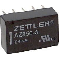 American Zettler, Inc. Relay, E-Mech, GenPurp, DPDT, Ctrl-V 5DC, 1A, 250VAC, PCB Mnt, Thru-Hole, AZ850 Series