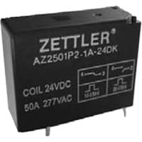 American Zettler, Inc. Latching Power Relay, SPST-NO, 50A, 24VDC, Through Hole Terminal, AZ2501 Series