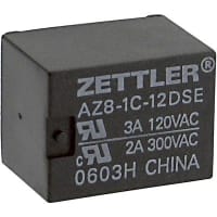 American Zettler, Inc. Relay, 6 A, 150 VDC/300 VAC, 12 VDC (Typ.), Sensitive, PCB, SPDT, 180 W, 