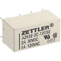 American Zettler, Inc. Relay, Polarized DIP Relay, 1500 Vrms (Contact to Coil), PCB Mount, AZ832 Series