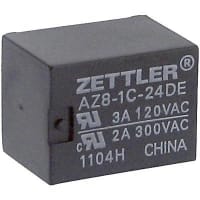 American Zettler, Inc. Relay, 6 A, 150 VDC/300 VAC, 24 VDC (Typ.), Standard, PCB, SPDT, 180 W, 