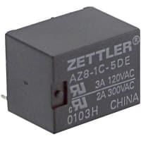 American Zettler, Inc. Relay, 6 A, 150 VDC/300 VAC, 5 VDC (Typ.), Standard, PCB, SPDT, 180 W, -55 C