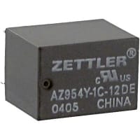 American Zettler, Inc. Relay, Subminiature Power Relay, PCB Mount, SPDT, 320 Ohms +/- 10%, 30 W (Max.)