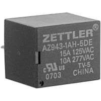 American Zettler, Inc. Relay;E-Mech;Gen Purp;SPDT;Cur-Rtg 15/7AAC/ADC;Ctrl-V 5DC;Vol-Rtg 300/30AC/DC