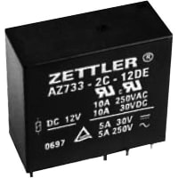 American Zettler, Inc. Relay, Power, 10 A, 150 VDC or 380 VAC, 300, 1000 Megohms (Min.) @ 20 C, DPDT