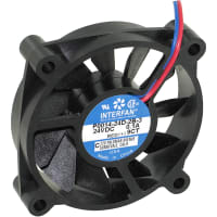 Interfan Fan, DC, 24V, 100mA, 62x62x15mm, Sq, 24CFM, 3700RPM, 30dBA, 26AWG Wire Leads