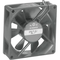 Interfan Fan, DC, 24V, 40mA, 80x80x25mm, Sq, 27CFM, 2150RPM, , 25dBA, Wire Leads