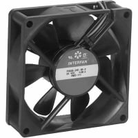 Interfan Fan, DC, 12V, 80mA, 80x80x25mm, Sq, 27CFM, 2150RPM, 25dBA, 24AWG Wire Leads