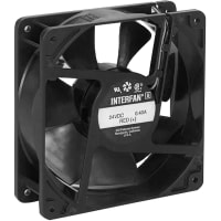 Interfan Fan, DC, 12V, 710mA, 120x120x38mm, Sq, 125CFM, 3000RPM, 52dBA, Wire Leads