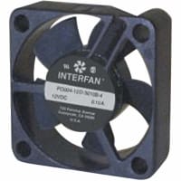 Interfan Fan, DC, 12V, 60mA, 30x30x10mm, Sq, 4.1CFM, 24dBA, 28AWG Wire Leads