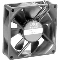 Interfan Fan, DC, 24V, 100mA, 80x80x25mm, Sq, 42CFM, 3500RPM, 37dBA, 24AWG Wire Leads