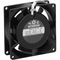 Interfan Fan, AC, 115V, 80x80x25mm, Sq, 33CFM, 2700 RPM, 33dBA, 6.8Oz, 22AWG Wire Leads