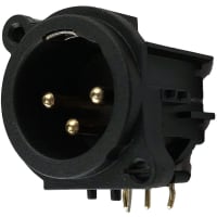 Io Audio Technologies XLR Connector, 3 Pin, Male, H PCB Mount, ground pin, Gold Plated, Blk, E Series