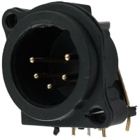 Io Audio Technologies XLR Connector, 5 Pin, Male, PCB Mount, ground pin, Gold Plated, Black, E Series