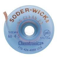 ITW Chemtronics Desoldering Braid, Soder-Wick No Clean, 0.110"/2.8mm-blue, 5'L