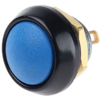 ITW Switches Switch, Pusbutton, SPST-NO, Round, Non-Illum, Blue Actuator, IP67, Solder, 0.4A, 32VAC