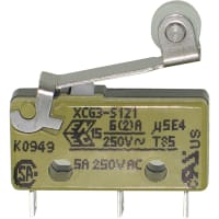 Johnson Electric Switch, Snap Action, SPDT, NO/NC, Roller Lever Actuator, 5A, 250VAC, IP40, Solder Term