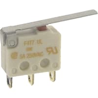 Johnson Electric Switch, Ultra-Mini, Snap Action, SPDT, N.O/N.C, Lever Act, 5A, 250VAC, Gold, Solder