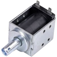 Johnson Electric Solenoid, Open Frame, Pull, Threaded Holes, QC Term, 24VDC Cont, 48VDC@25%, 46.83 Ohms