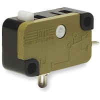 Johnson Electric Switch, Snap Action, SPDT, NO/NC, Pin Plunger Actuator, 15A, 250VAC, Solder 1.7 x 3.2