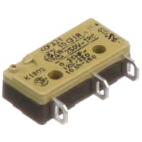 Johnson Electric Switch, Snap Action, SPDT, NO/NC, Pin Plunger Actuator, 10A, 250VAC, IP40, Solder Term