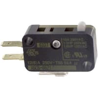 Johnson Electric Switch, Snap Action, SPDT, NO/NC, Pin Plunger Actuator, 10A, 250VAC, Faston 4.8 x 0.5