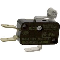 Johnson Electric Switch, Snap Action, SPDT, NO/NC, Roller Lever 12.8 Act, 15A, 250VAC, Faston 6.3 x 0.8