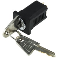 Johnson Electric Switch, Keylock, DP-CO, OFF-ON-ON, 2 Pos, Square, 2 Keys Incl, Thru-Hole, 100mA, 30VDC